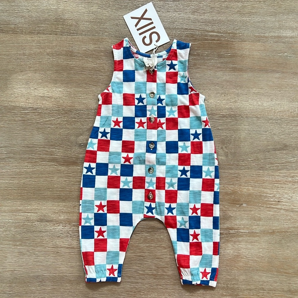 SIIX Organic Cotton Americana Checkerboard Jumpsuit 3-6 6-12 12-18 18-24 months
